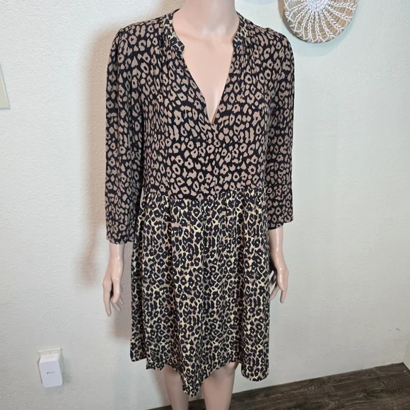 Maeve Anthropologie Juno Leopard Animal Print Dress Size Small Tunic Brown - Picture 12 of 16